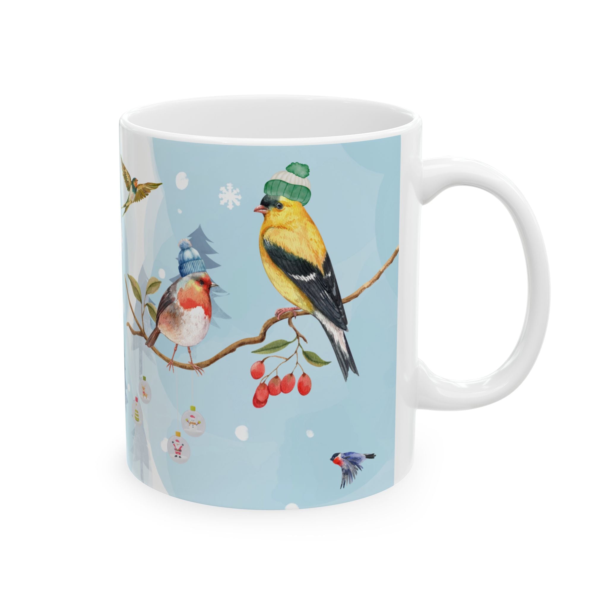 Baby, it's cold outside | Winter Birds in Knit Hats Mug – 11oz Cozy Christmas Coffee Cup | Cute Goldfinch & Robin | Holiday Bird Lover Gift | Birds-Only (11oz/15oz)