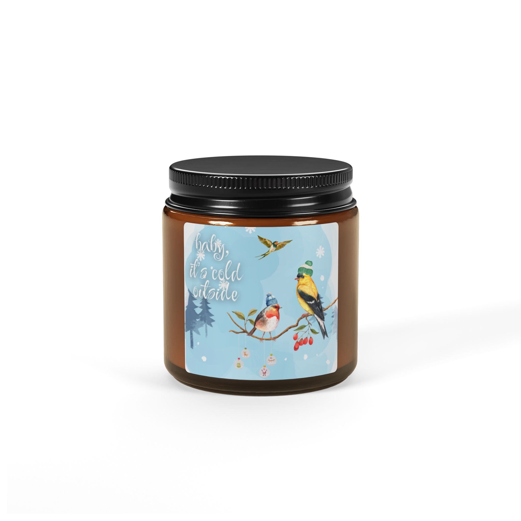 ess | Winter Birds Candle – Cozy Holiday Goldfinch & Robin | Christmas Bird Lover Gift | Hand-Poured Soy Candle | Winter Berry & Snowfall Scent | Winter Birds Soy Candle — Amber Jar Scented Candle (Calm, Cozy Holiday Gift)
