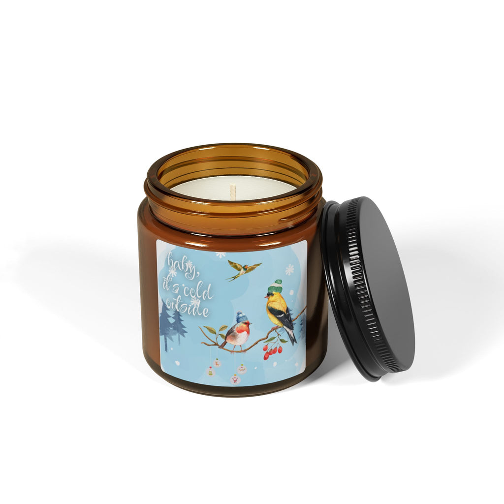ess | Winter Birds Candle – Cozy Holiday Goldfinch & Robin | Christmas Bird Lover Gift | Hand-Poured Soy Candle | Winter Berry & Snowfall Scent | Winter Birds Soy Candle — Amber Jar Scented Candle (Calm, Cozy Holiday Gift)